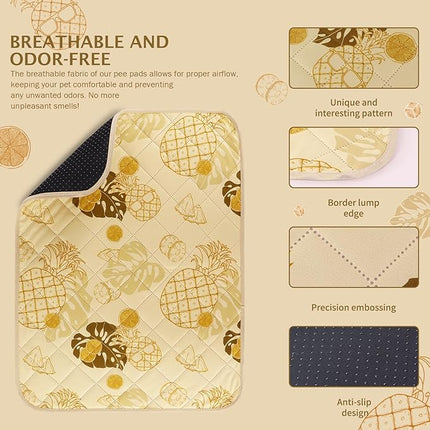 IEUUMLER Washable Pee Pads for Dogs, 2 Pack Non-Slip & Waterproof Pack Whelping Pad, Reusable Washable Puppy Potty Training Pad with Fast Absorbent for Playpen EU007 (Yellow Pineapple, 36"X24"-2pcs)