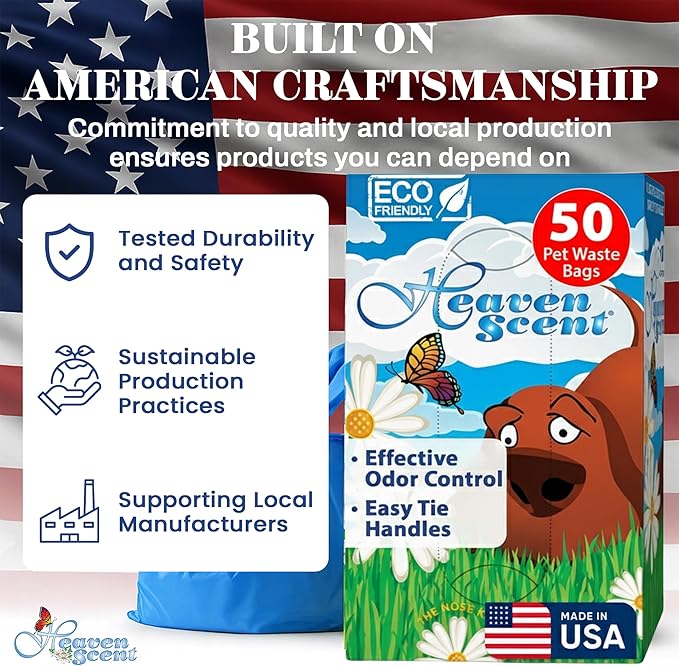 Heaven Scent Dog Poop Bags with Easy Tie Handles | Baby Powder Scented Waste Bags | blue Doggie Poop Bags for Dog Walkers | MADE IN THE USA