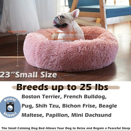 Puppy Beds for Small Dogs Washable 23 Inches Deep Sleep Calming Pink Cute Dog Bed for Girls Chihuahua Bed for Pet Dog Beds Fits up to 20 lbs Pets Beds Machine Washable Dog Bed.