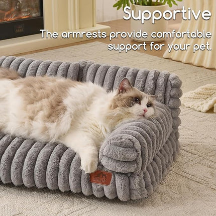 Hollypet Fluffy Plush Pet Cat Couch Soft Calming Pet Sofa Beds for Medium Small Cats and Dogs, Dark Gray