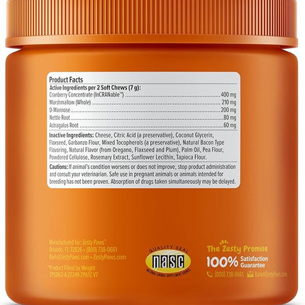 Zesty Paws Cranberry Supplement for Dogs - Bladder Control for Dogs - Urinary Tract Support - Cranberry Chews with D-Mannose, Vitamin B6 & L-Arginine - Immune & Gut Support - Bacon - 90 Count