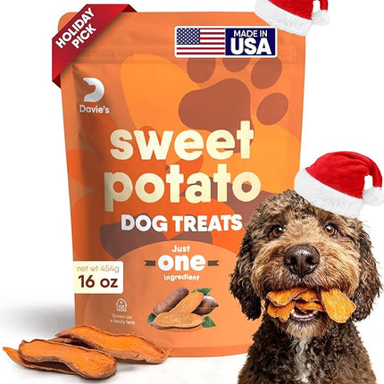 Davie's Sweet Potato Dog Treats - Healthy, Natural Dog Chews, Low Fat, 1 lb. Bag