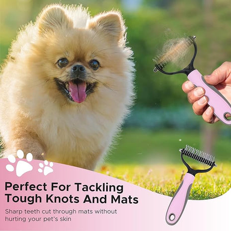 Cat and Dog Brushes for Grooming – Pet Grooming Kit with Brushes – At-Home Grooming Supplies with Dematting Comb, Slicker Brush, Dog Bath Brush (Pink)