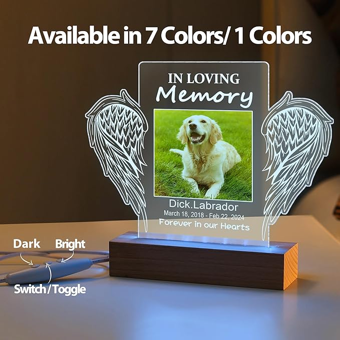 Pet Memorial Gifts for Dogs, Personalized Pet Memorial Night Lights, Dog Memorial Gifts for Loss of Dog, Loss of Dog Sympathy Gift, Dog Bereavement Remembrance Picture Frame