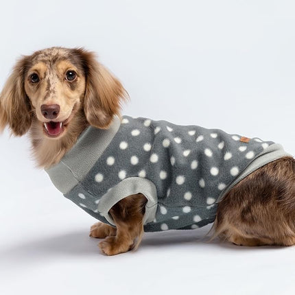 Fitwarm Polka Dot Dog Sweater - Cozy Winter Clothes for Small Dogs, Boy and Girl, Fleece Pullover Jacket, Light Grey and Dark Grey, White, Small
