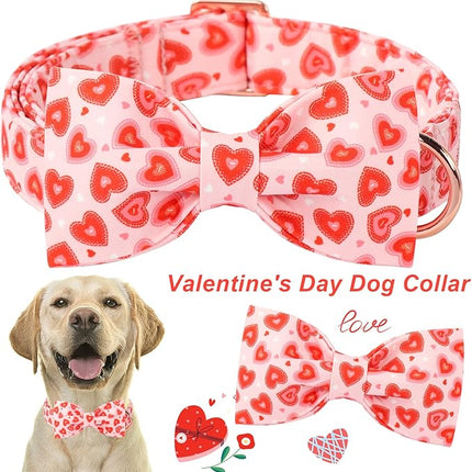 ARING PET Valentine Bow Dog Collar, Pink Red Heart Pet Collar with Bowtie for Small Medium Large Dogs-XL