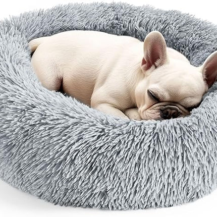 Hoewina Dog & Cat Bed for Indoor Cats, 20in Calming Donut Bed for Puppy and Kitten, Washable Round Fluffy Pet Bed for Small Medium Dogs and Cats (Light Grey)