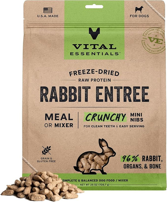Vital Essentials Freeze-Dried Raw Rabbit Meal or Mixer Dog Food Crunchy Mini Nibs, 25 oz