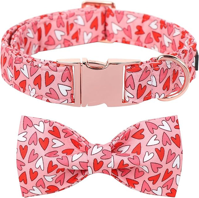 Lionet Paws Valentines Dog Collar Bowtie, Dog Bowtie Collar with Metal Buckle for Dogs, Adjustable Comfortable Dogs Collars Girl Boy, XS, Neck 8-12 in