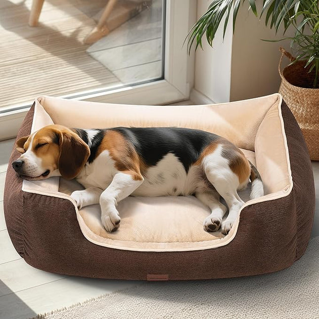 Large Orthopedic Dog Bed 36" Washable with Removable Cover, Waterproof & Non-Slip Base, Year-Round Comfort with Cooling/Warming, Dual-Layer Interior Padding for Support and Softness, Brown