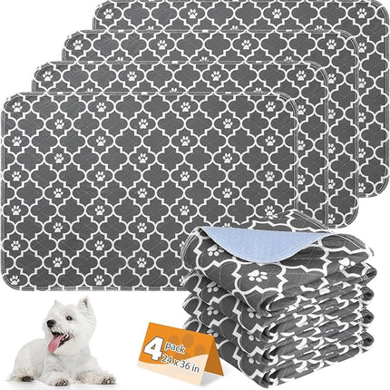 KOOLTAIL Washable Pee Pads for Dogs, 4 Packs Super Absorbent Leakproof & Non-Slip Dog Pee Pad Large, Reusable Puppy Training Pads Waterproof, Pet Mat Rug for Whelping,Floor,Crate, Car, Cats, 24"x36"