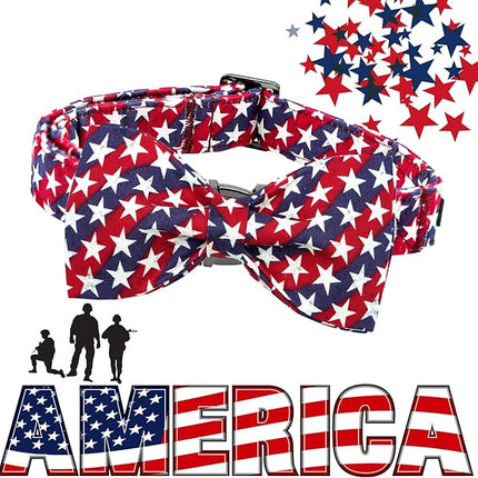 Lionheart glory American Flag Dog Collar 4 of July Independence Patriotic Dog Bow Collars Heavy Duty Adjustable Soft Collar with Bowtie for Medium Dogs Pet Gift