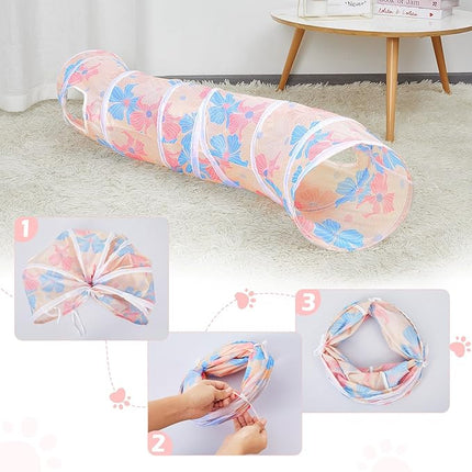 Glittme Cat Tunnel - S-Shape Peekaboo Cave With Toys, Foldable Tubes for Indoor Cats, Rabbits, Puppies, Guinea Pigs