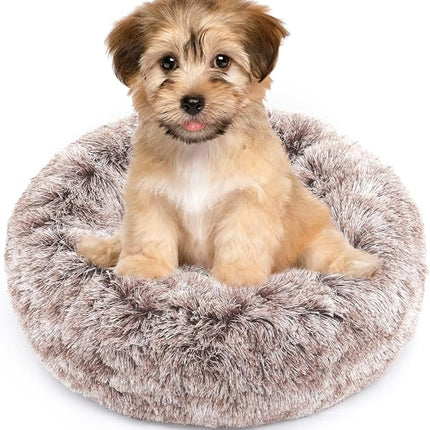 NOYAL Calming Donut Dog Bed for Small to Medium Dogs & Cats - Plush Faux Fur Anti-Anxiety Pet Bed with Machine Washable Cover & Non-Slip Base