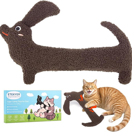 Refillable Catnip Toy for Indoor Cats Kitten, Natural Catnip & Silvervine Safe Teeth Cleaning Kitty Kicker Toy 15In, Crinkle Sound Interactive Cat Nip Chew Toys, Brown
