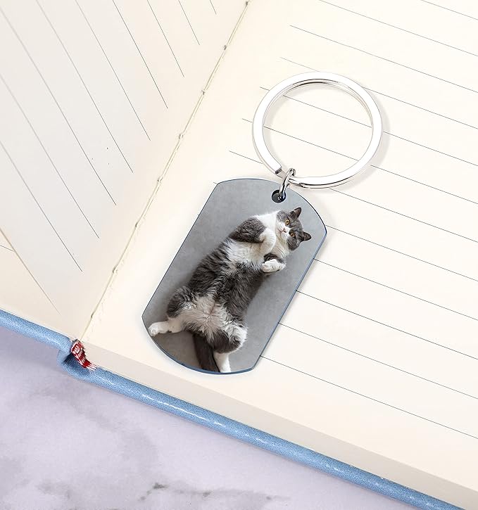 Funnylife Personalized Pet Memorial Keychain for Cats Stainless Steel Custom Cat Photo Keychain Pet Memory Keepsake Loss of Cat Sympathy Gifts