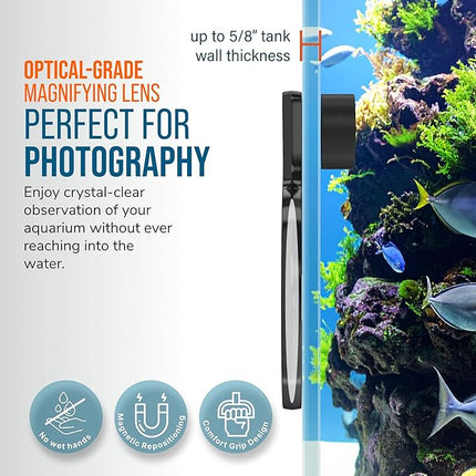 Flipper DeepSee 5" Magnetic Aquarium Viewer – Optical-Grade Magnifying Lens for Glass & Acrylic Tanks up to 5/8" Thick – Hands-Free Underwater Viewing for Fish, Corals & Aquarium Photography – Black