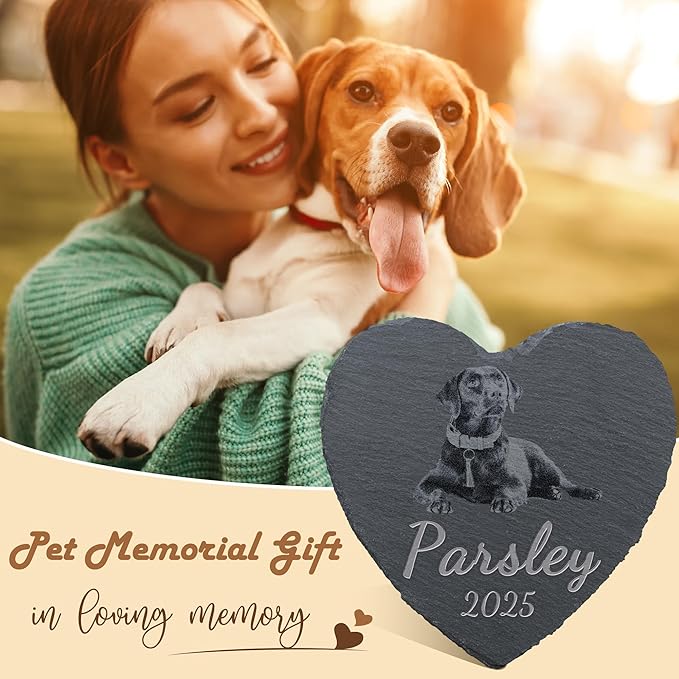 Personalized Pet Memorial Stone, Dog Memorial Gifts, Pet Loss Sympathy Gift, in Memory of Dog Cat - in Memory of Pet（Heart）