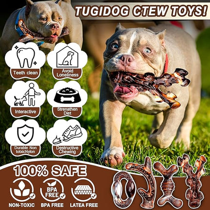 4-Pack Dog Chew Toys for Aggressive Chewers, Long Lasting Heavy Duty Chewing, Boredom and Stimulation for Medium Breeds, Tough Almost Indestructible Dog Bones Teeth Cleaning Toy