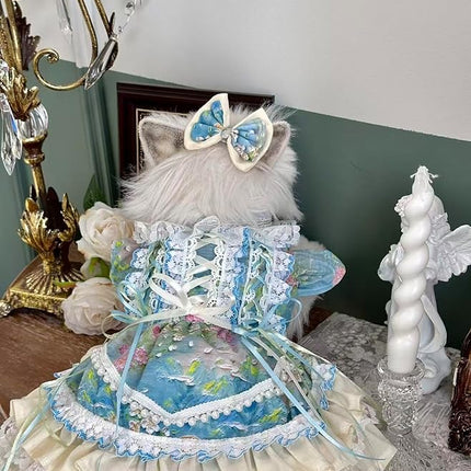 Fashion Sweet Puppy Dog Lace Princess Tailored Dress for Mini and Petite Dog B-Blue Small