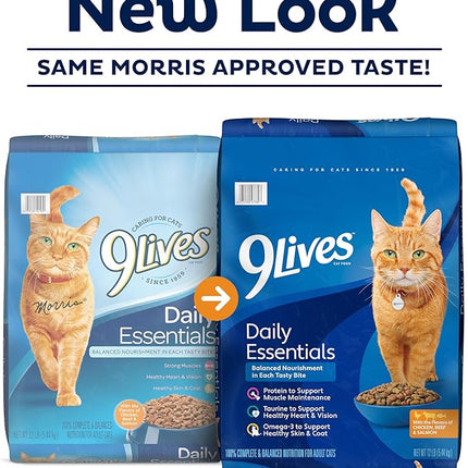 9Lives Daily Essentials Dry Cat Food for Adult Cats with Chicken, Beef & Salmon Flavors, 3.15 lb. Bag (Pack of 4)