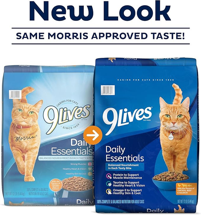 9Lives Daily Essentials Dry Cat Food for Adult Cats with Chicken, Beef & Salmon Flavors, 3.15 lb. Bag (Pack of 4)