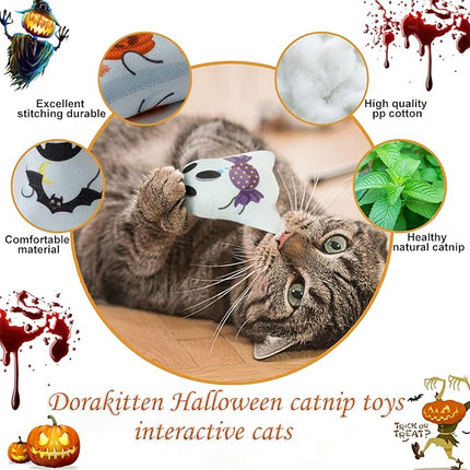 Dorakitten Catnip Toys Interactive Cat 5PCS Cats Chew Plush Ghost Toys & Pet Stuffed Nip Pillow & Kitten Best Kicker Toy Cute and Soft Teething Supplies for Moving Kitty Indoor