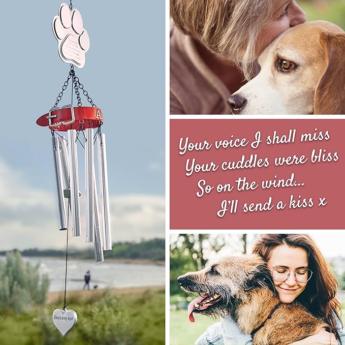 Pet Memorial Wind Chimes - 19" Rainbow Bridge Pet Memorial Gifts, Thoughtful Loss of Cat or Dog Gifts, Wind Chime with Poem and Red Collar, Durable Metal Outdoor Chimes Pet Sympathy Gift