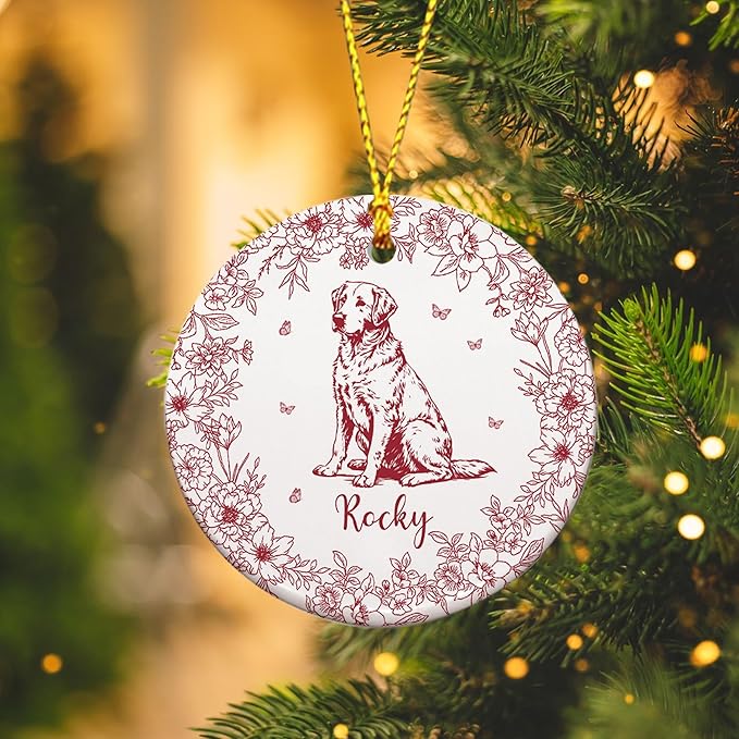 Personalized Chinoiserie Toile Pet Memorial Ornament – Custom Dog or Cat Christmas Ornament – Customizable with Name and Date – Unique Pet Lovers Gift – Pet Memorial Picture Ornament