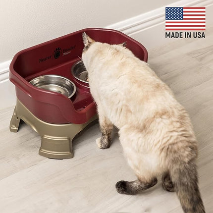 Neater Feeder Deluxe Mess Proof Cat Bowls Elevated for All Breeds – Made in USA – No Spill Raised Cat Bowls for Indoor Cats w/Leg Extensions – Stainless Steel Cat Food and Water Bowl Set - Red