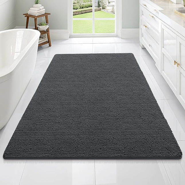 OLANLY Bathroom Rugs 70x46, Extra Soft Absorbent Chenille Bath Rugs, Rubber Backing Quick Dry, Machine Washable Bath Mats for Bathroom Floor, Tub and Shower, Home Decor Accessories, Dark Grey
