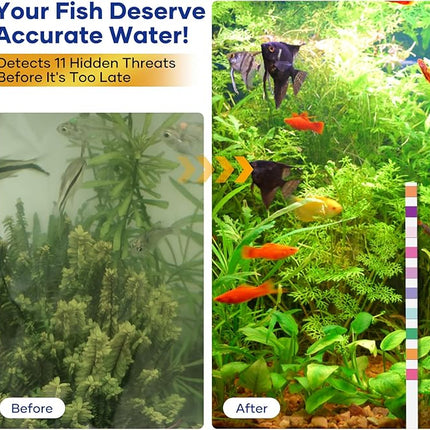 11 in 1 - Aquarium Test Strips | 950 Tests - 150 Strips | Fish Tank Aquariums Water Test Kit & ebook | Aquarium Thermometer | Fish Tank Water Testing Kit Includes 50 Ammonia Strips | Versatile Usage