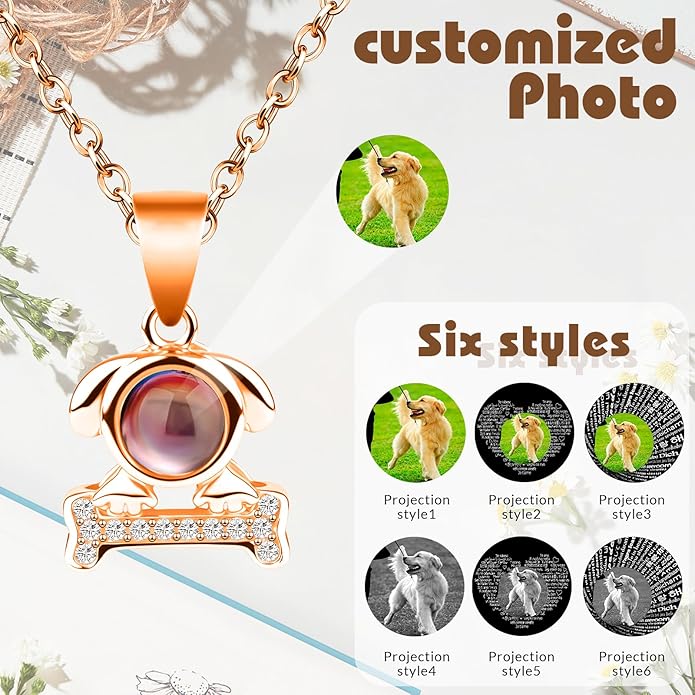 Personalized Picture Necklace with picture inside Custom Projection Necklace Cat/Dog Paw Print Pet Memorial Necklaces for Pet Lovers, Photo Gifts for Anniversary Dog Lovers