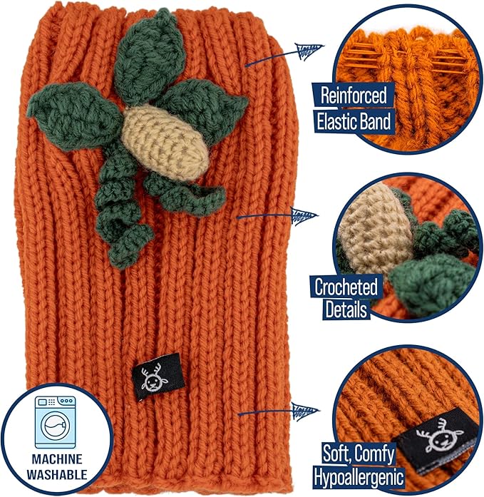 Zoo Snoods Pumpkin Dog Costume - Warm Crochet Snood Wrap for Pets, Neck Ear Cover Protection, Halloween Winter (Large)