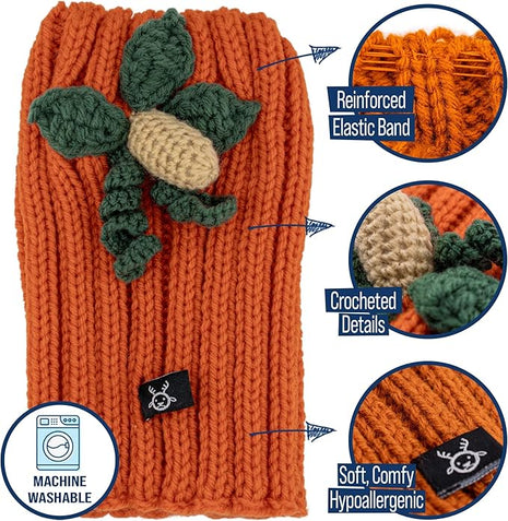 Zoo Snoods Pumpkin Dog Costume - Warm Crochet Snood Wrap for Pets, Neck Ear Cover Protection, Halloween Winter (Small)