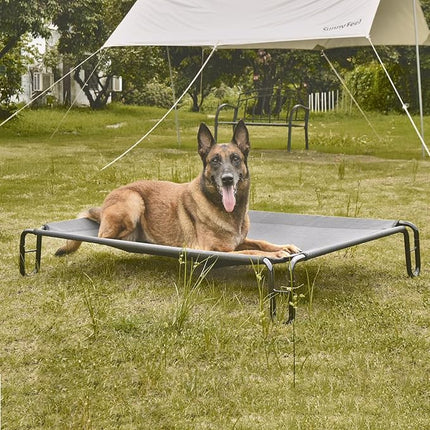 pettycare Elevated Outdoor Dog Bed - Raised Dog Cot for Large Dogs, Waterproof Pet Cot Bed Easy to Assemble, Cooling with Breathable Teslin Mesh, Durable, Non Slip, Up to 65 lbs,Grey