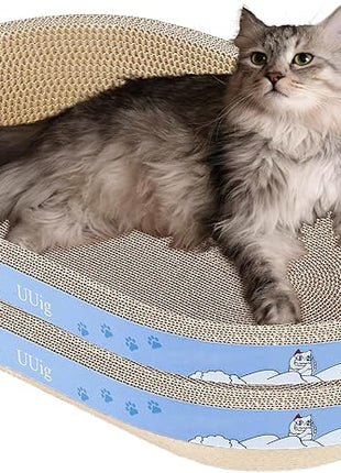 Cat Scratcher, 2pcs-23.6x14.9 inches Large Cat Scratching Board, Cardboard Cat Scratchers for Indoor Cats, Oval Cat Scratch Pad Bed with Catnip
