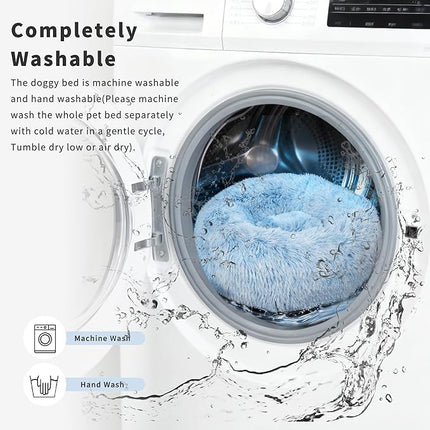 Blue Dog Bed for Small Dogs Fluffy Anti-Anxiety, Calming 23 inch Beds Washble Snuggle Safe Gradient Blue