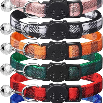 6 Pack Classic Plaid Cat Collars with Bells - Breakaway Kitten Collar and Adjustable 6-9 in,Cute Kitty Collar for Girl Boy Cats,Pet Gifts,Accessories,Supplies,Stuff