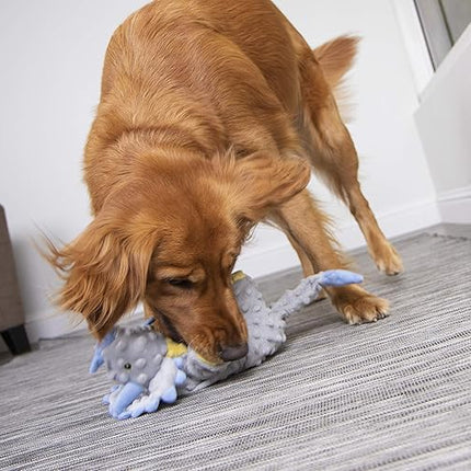 goDog Dinos Frills Squeaky Plush Dog Toy with Chew Guard Technology, Durable Fabric & Squeaker for Active Play, Gray, Large