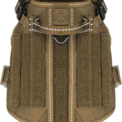 ICEFANG Tactical Dog Harness, Small Size,2X Metal Buckle,Working Dog MOLLE Vest with Handle,No Pulling Front Leash Clip,Hook and Loop Panel (Brown,S (Pack of 1))