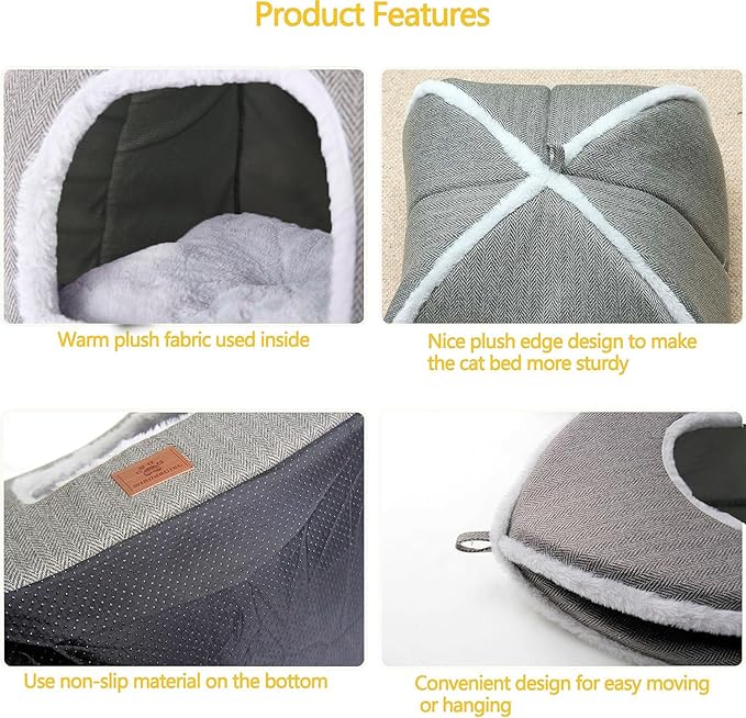 Cat Bed for Indoor Cats - Cat Cave Bed Cat House Cat Tent with Removable Washable Cushioned Pillow, Soft and Self Warming Kitten beds, for Small and Medium Cat Beds & Furniture