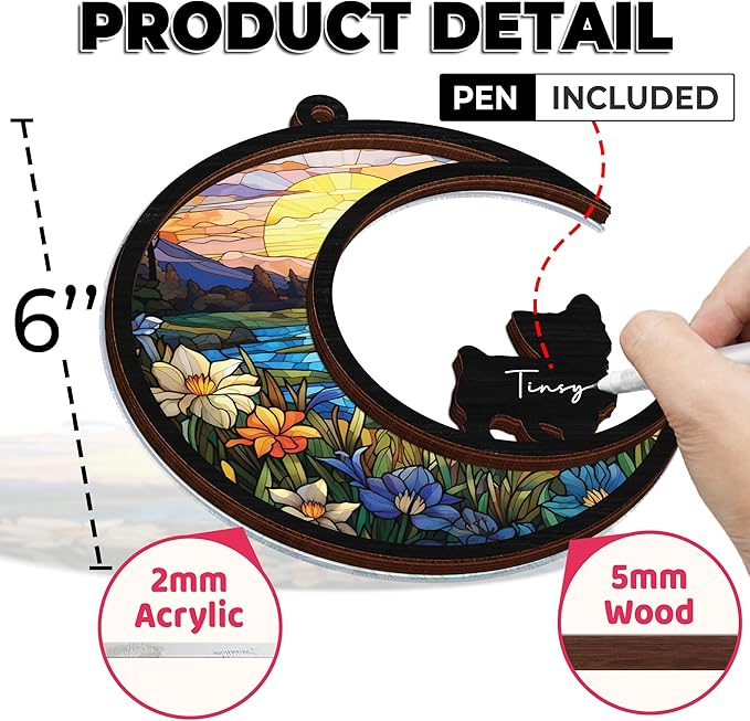 6'' Yorkshire Terrier Memorial Suncatcher, Custom Name, Pet Ornament Window Car Hanging, Sympathy Gift for Loss of Pet, Passed Away Remembrance Gift for Dog Lovers 40-SS1