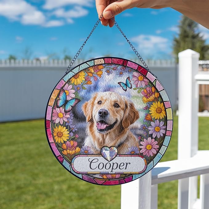 Gabita Custom Dog Portrait Stained Glass Window Hanging Light Catcher V3, Pet Memorial Stained Glass Photo, Dog Memorial Gift Pet Loss Sympathy Gift