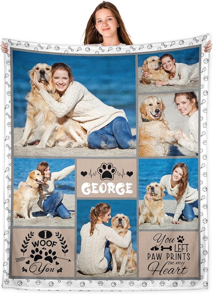 Personalized Pet Memorial Throw Blanket with Photo-Pet Memorial Gifts for Dogs Cats Loss of Dog Sympathy Gift Bereavement Remembrance Passing Away Gifts (6-Photos)