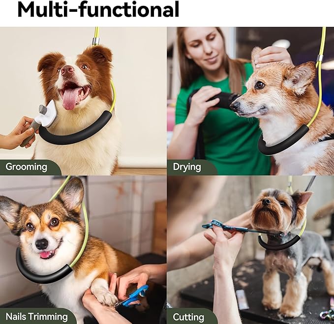 Adjustable Dog Grooming Arm for Table: 42'' Height, 27''–39'' Width, Clamp Fits Up to 2.76'', with Hammock & 2 Nooses – Portable Pet Grooming Station for Nail Trimming, Cats & Dogs at Home