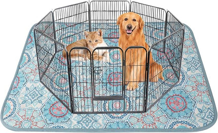 IEUUMLER Washable Pee Pads for Dogs, 1 Pack Non-Slip & Waterproof Pack Whelping Pad, Reusable Washable Puppy Potty Training Pad with Fast Absorbent for Playpen EU007 (Green Medallion, 63"X63"-1pcs)