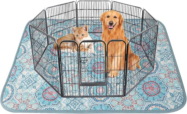 IEUUMLER Washable Pee Pads for Dogs, 1 Pack Non-Slip & Waterproof Pack Whelping Pad, Reusable Washable Puppy Potty Training Pad with Fast Absorbent for Playpen EU007 (Green Medallion, 63"X63"-1pcs)