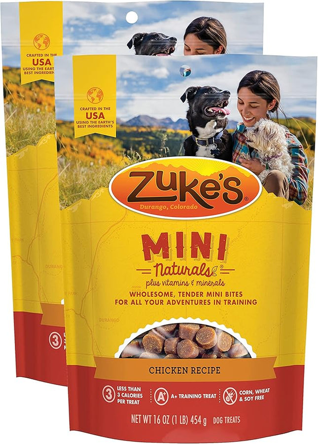 Zuke's Mini Naturals Dog Training Treats, Soft Mini Dog Treats with Vitamins & Minerals, Made for All Breed Sizes Chicken, 16 Ounce (Pack of 2)