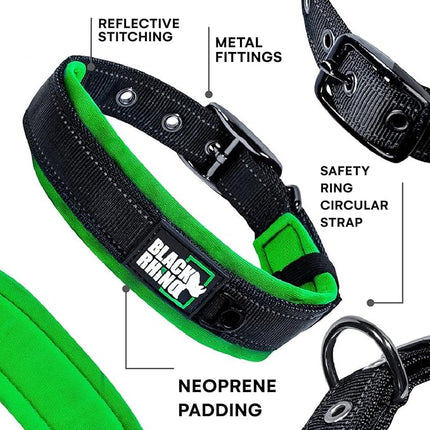 Black Rhino Dog Collars for Small Dogs - Adjustable Reflective Heavy Duty Dog Collar with Ultra-Soft Neoprene Padding - Weatherproof, Durable, and Comfortable for Active Dogs - Green and Black